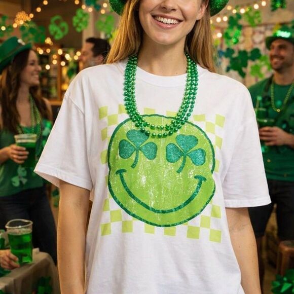Freeze Other - Freeze T-Shirt Unisex XL White St. Patrick's Day Shamrock Smiley Face